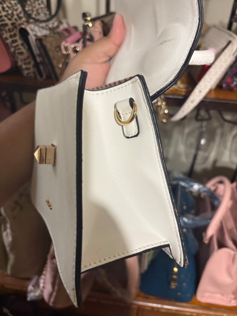ALDO Mini White Structured Top-Handle Bag with Gold Accent - Picture 5 of 5